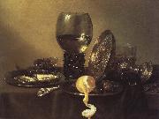 unknow artist, oyster, rum and wine still life of the silver cup